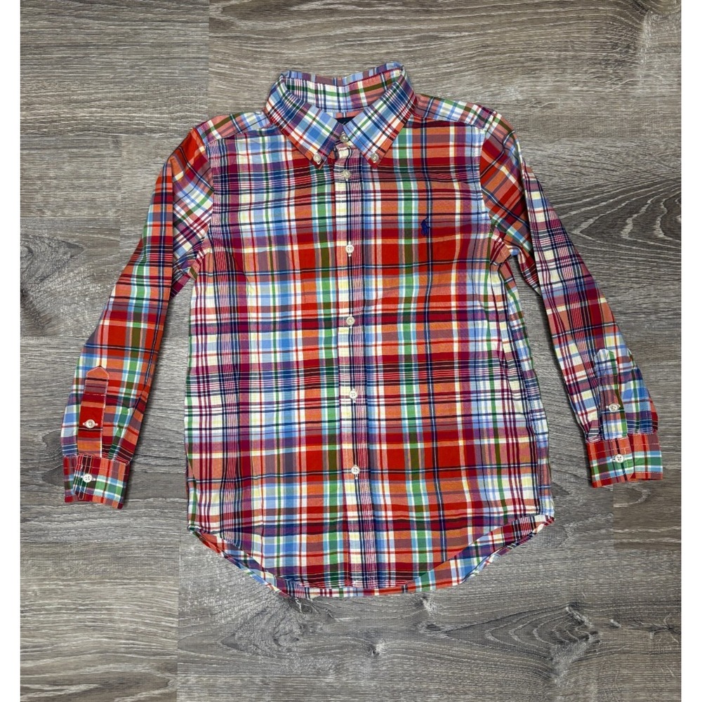 Polo Ralph Lauren Boys Long‎ Sleeve Button Down Mutlicolor Plaid Preppy Size 6